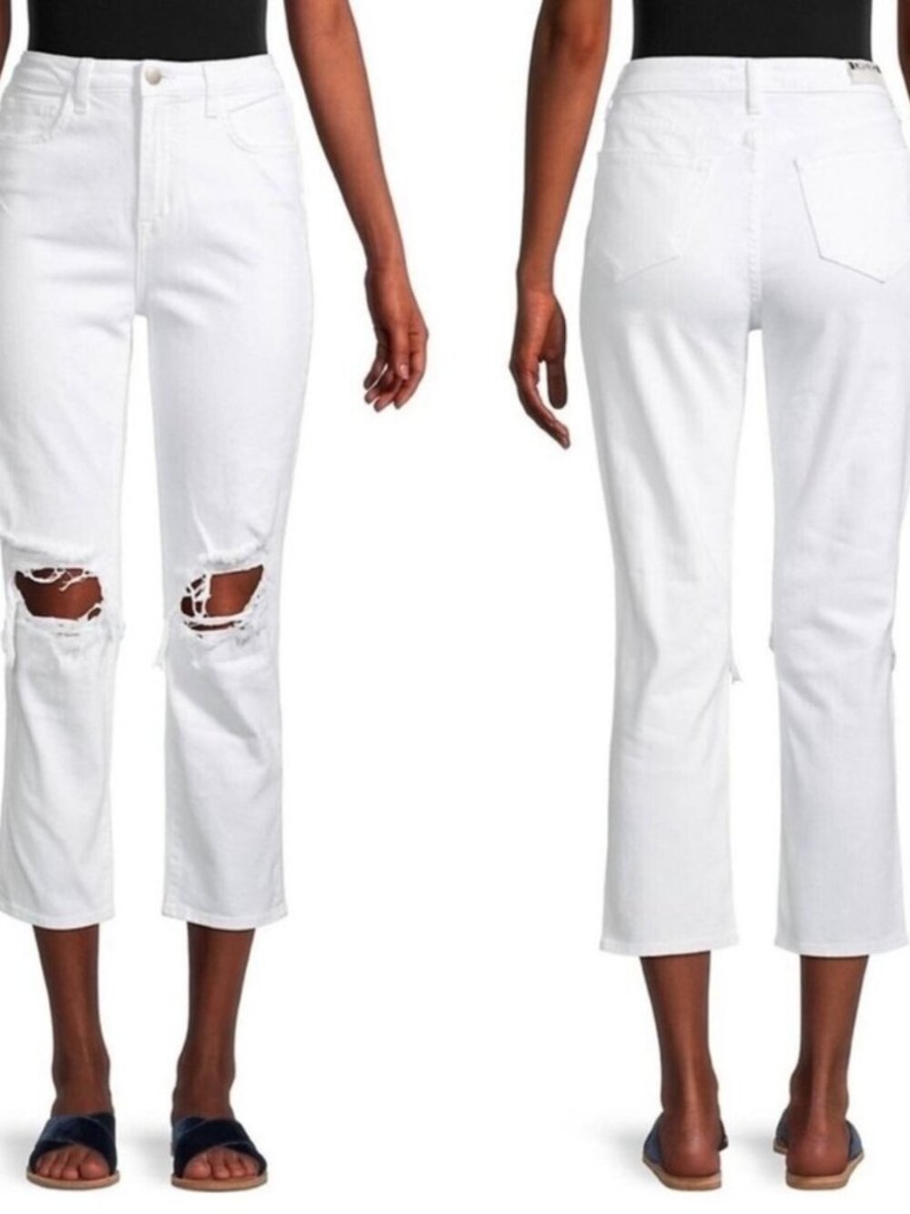 L'AGENCE Audrina Ripped Straight-Leg Cropped Jeans White 24